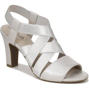 LifeStride Womens Silver Nylon Open Rounded Toe Charlotte Heeled Sandal